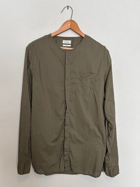 AllSaints Olive Green Slim Fit Cotton Button-Up Shirt | Size Medium
